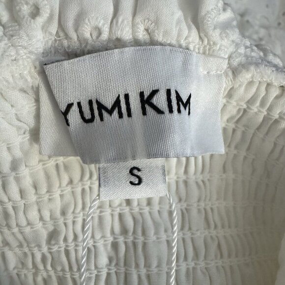 YUMI KIM Rita mini dress white eyelet size small tiered shoulder ties smocked - Picture 7 of 13